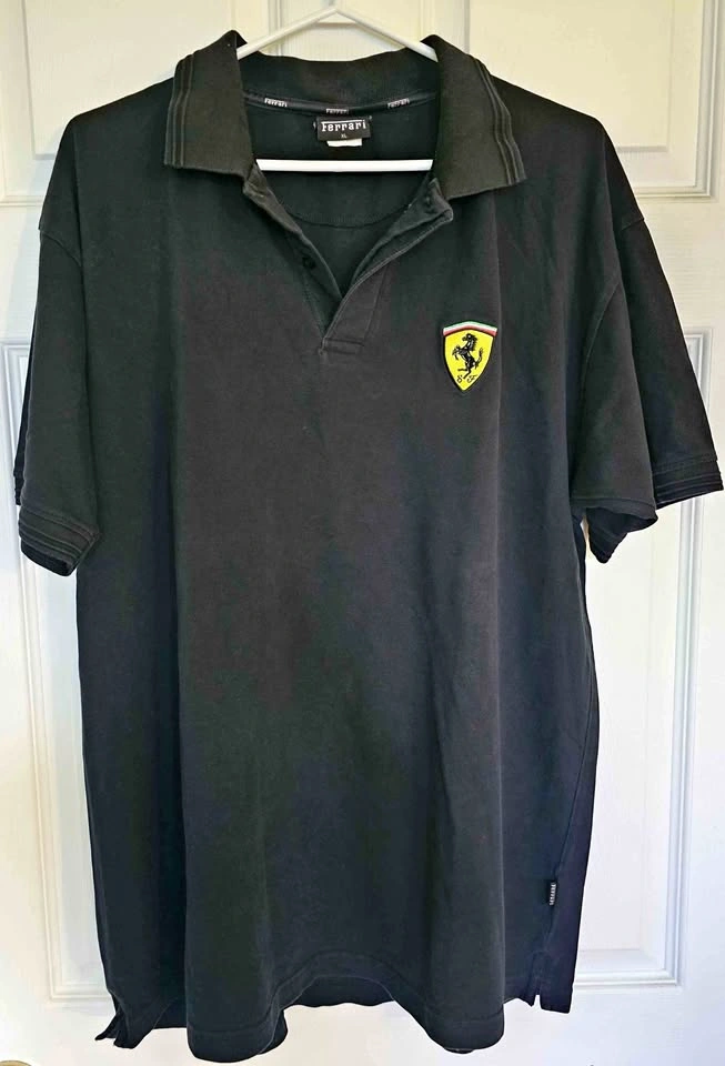 Authentic Scuderia Ferrari Men's Black Cotton Polo Shirt - Size