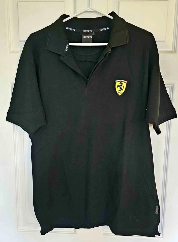 NWOT Vintage Scuderia Ferrari Black Cotton Polo Shirt - Size L