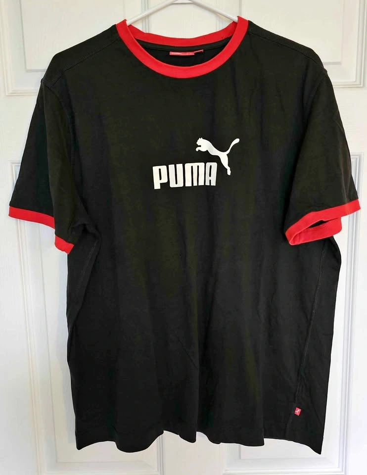 Authentic Puma Men's Retro Ringer Graphic T-Shirt - Black/Red -