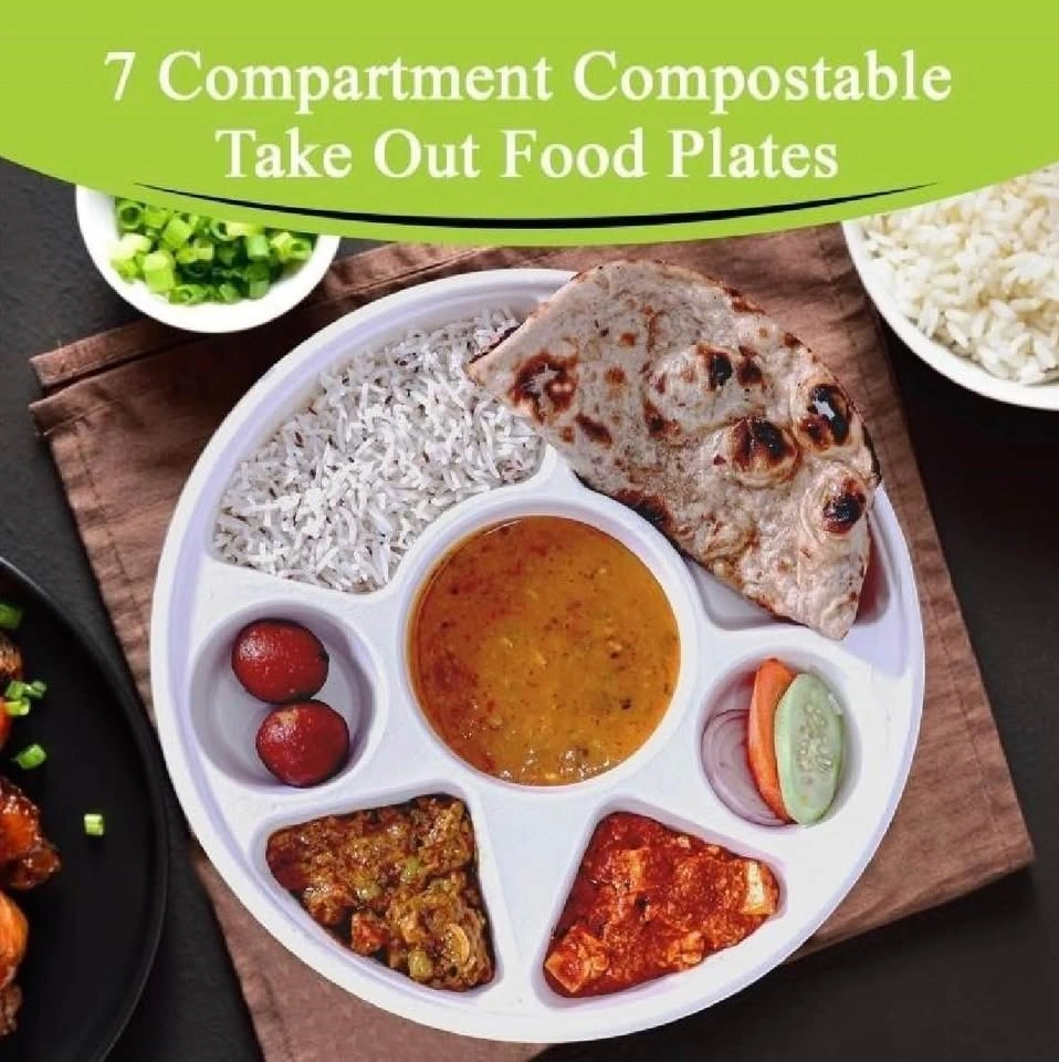 RANI 11”x11” 7-Compartment Bagasse Plates (50 Pack) - photo 2