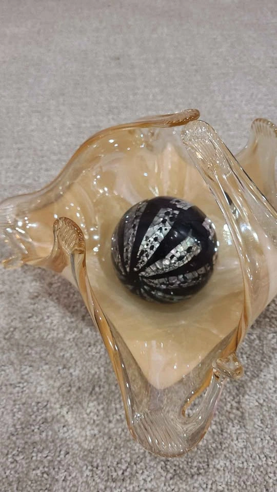 Iridescent Art Glass Bowl Set with Decorative Orb - photo 3