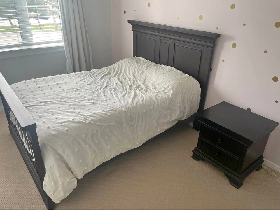 Dark Wood Bedroom Set - Bed Frame, Dresser, and Nightstand