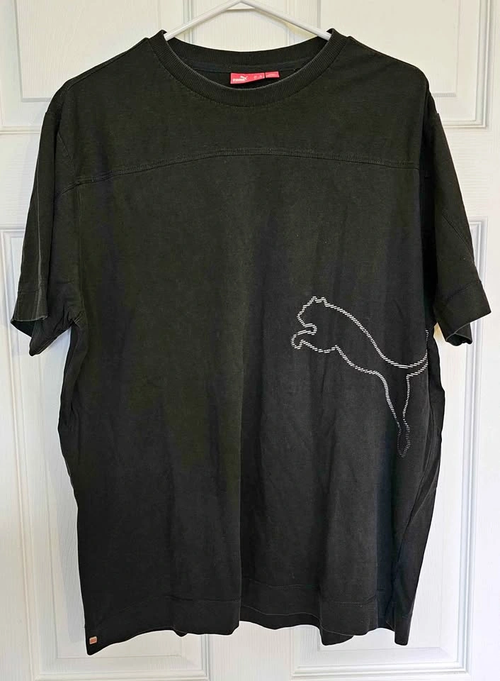 Puma Men's Black Graphic T-Shirt with Big Logo - Size XL