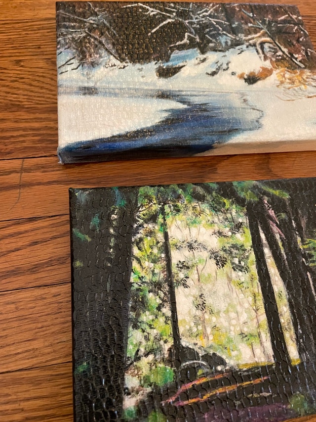 Original Mini Landscape Paintings – Winter Creek & Forest – Set - photo 2