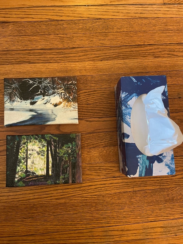 Original Mini Landscape Paintings – Winter Creek & Forest – Set - photo 3