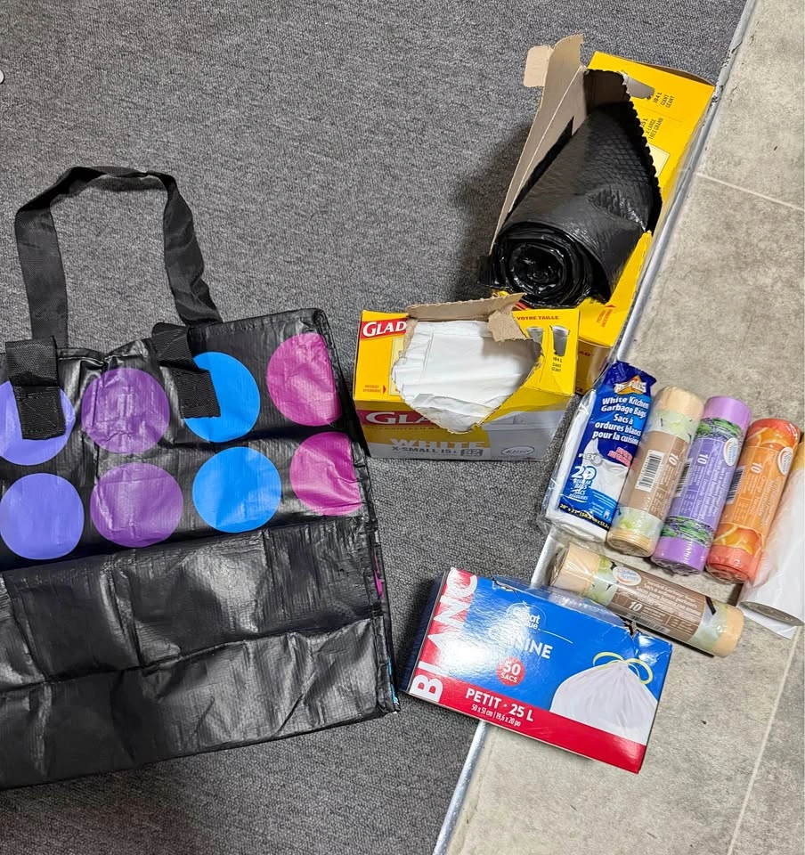 Lots of Garbage bags with insulated food bag