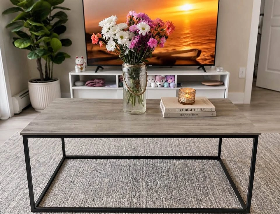 Modern Wood and Metal Coffee Table