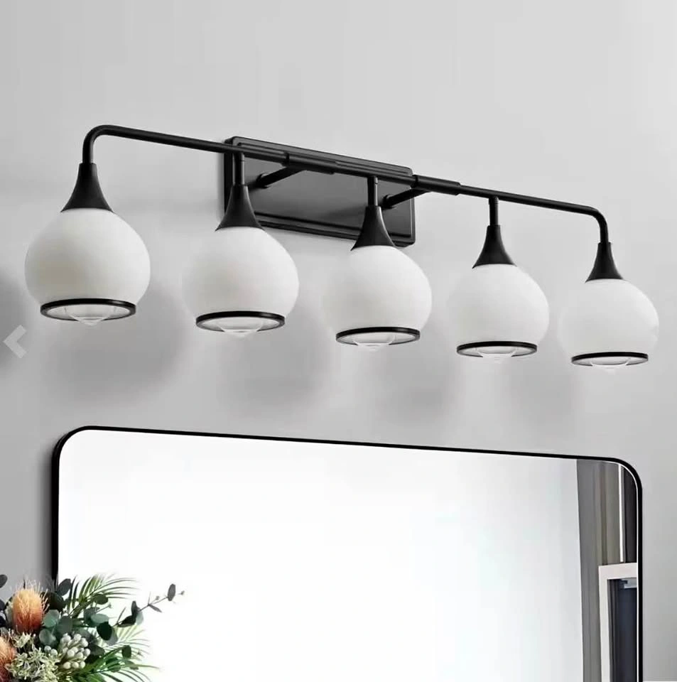5-Light Bathroom Vanity Light – White/Black (38”)
