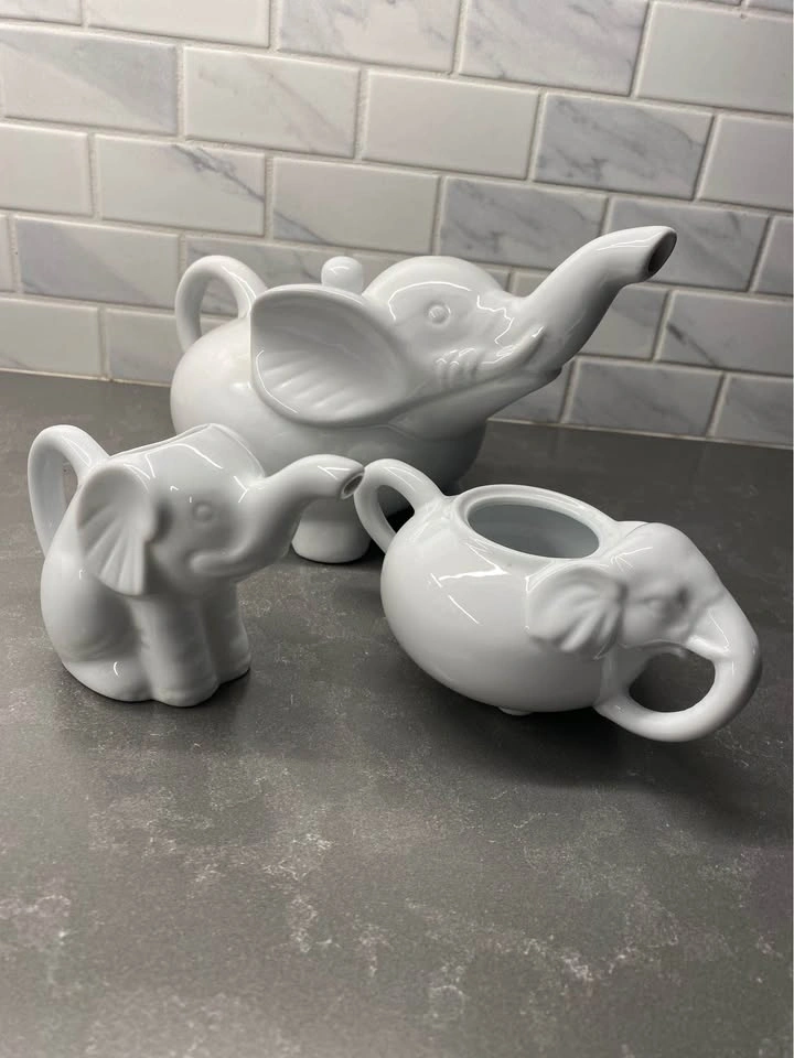 3-Piece White Ceramic Elephant Tea Set - photo 4