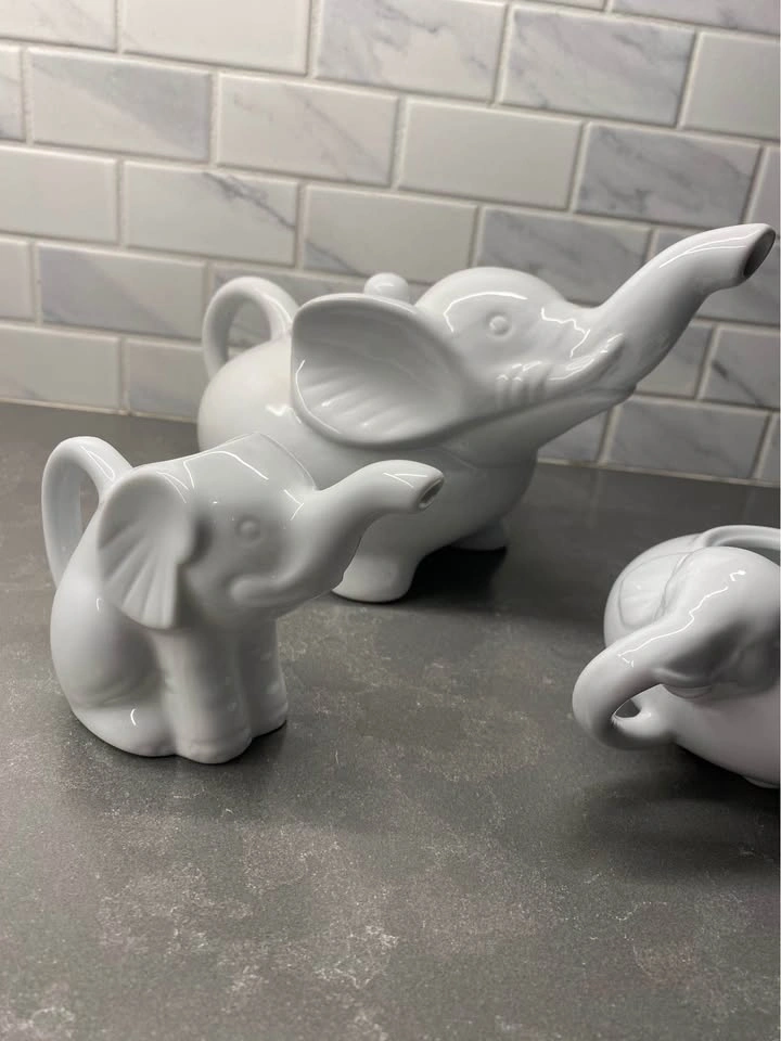 3-Piece White Ceramic Elephant Tea Set - photo 5