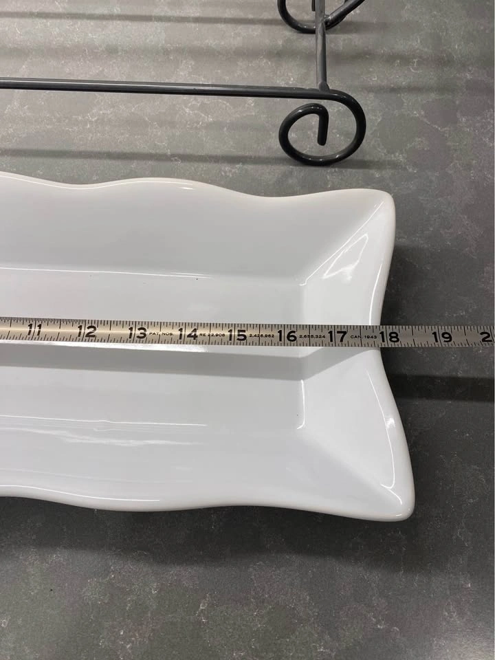 White Ceramic Serving Platter with Black Metal Stand - photo 4
