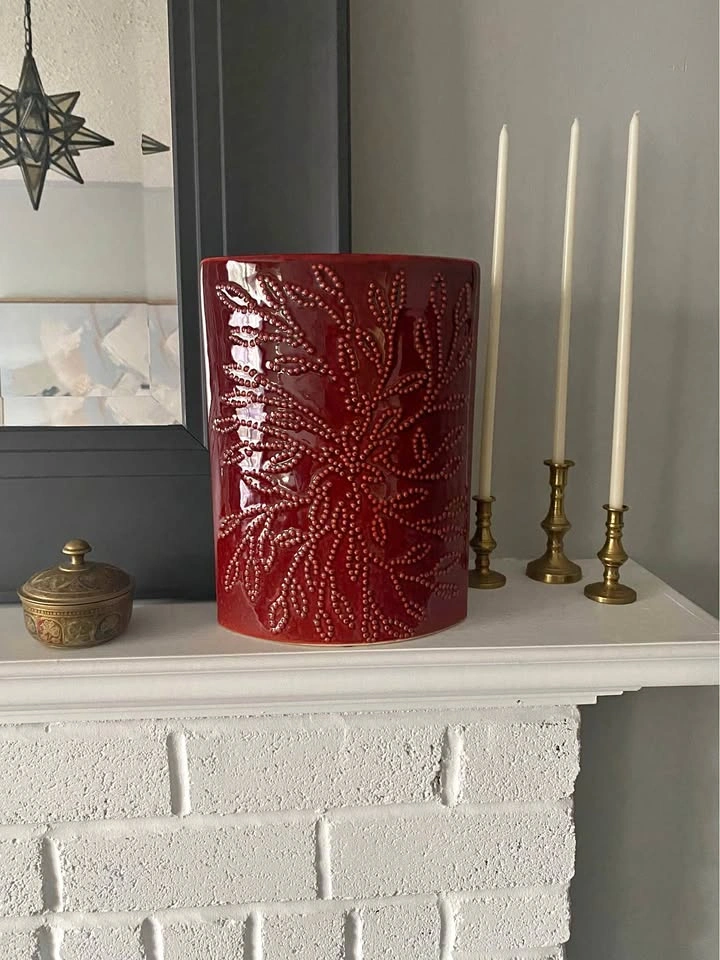 Vintage Red Glazed Ceramic Beaded Vase - Pier 1 Imports