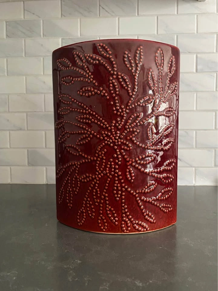 Vintage Red Glazed Ceramic Beaded Vase - Pier 1 Imports - photo 2