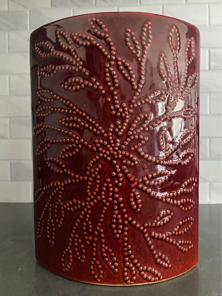 Vintage Red Glazed Ceramic Beaded Vase - Pier 1 Imports - photo 3