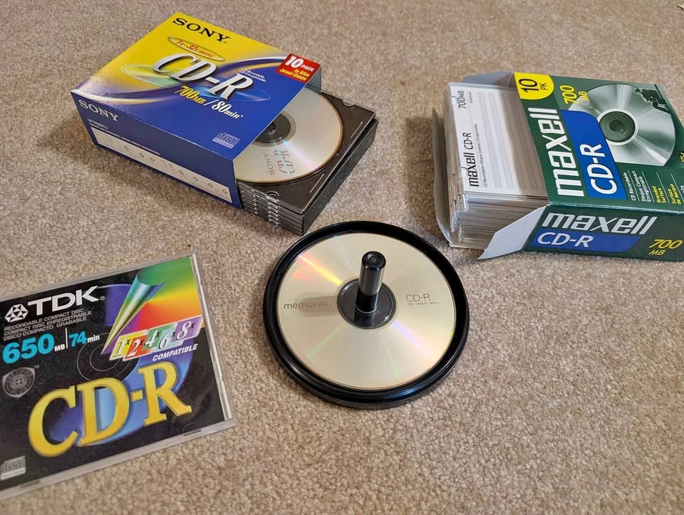 Opened Unused Sony, Maxell, TDK, and Memorex CD-R Blank Discs