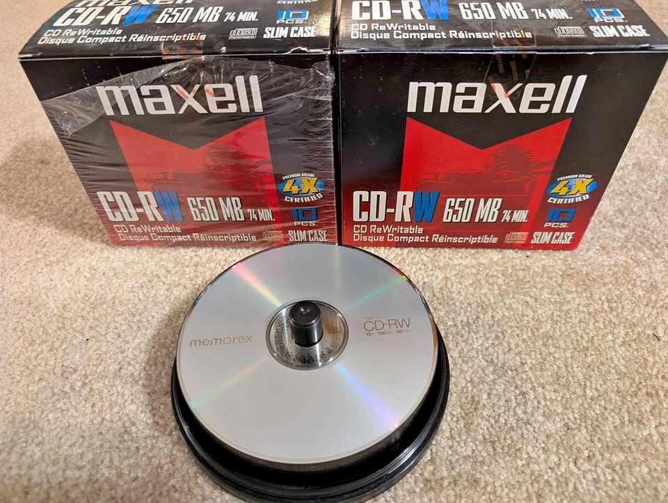 Unused Maxell and Memorex CD-RW Discs