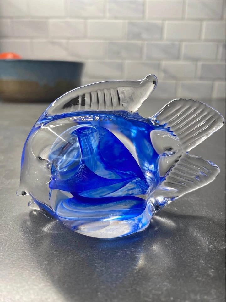 Blue Hand-Blown Glass Fish Figurine