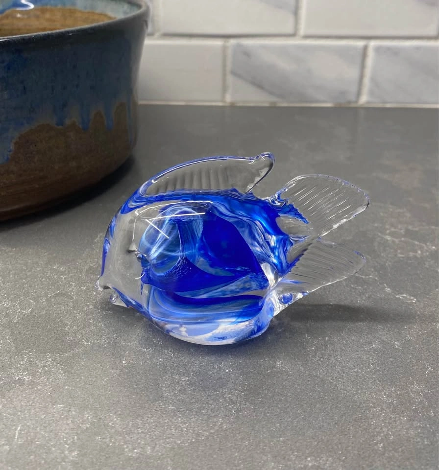 Blue Hand-Blown Glass Fish Figurine - photo 2
