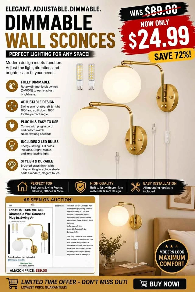 Modern Dimmable Wall Sconces – Set of 2