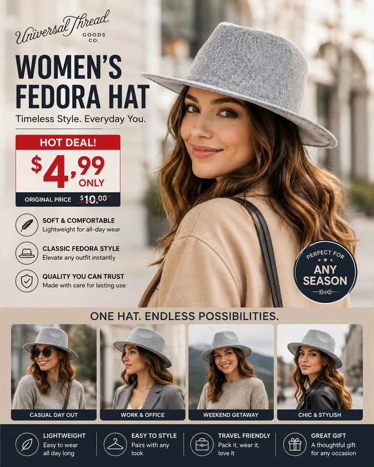 UNIVERSAL THREAD WOMEN'S FEDORA HATS - photo 2