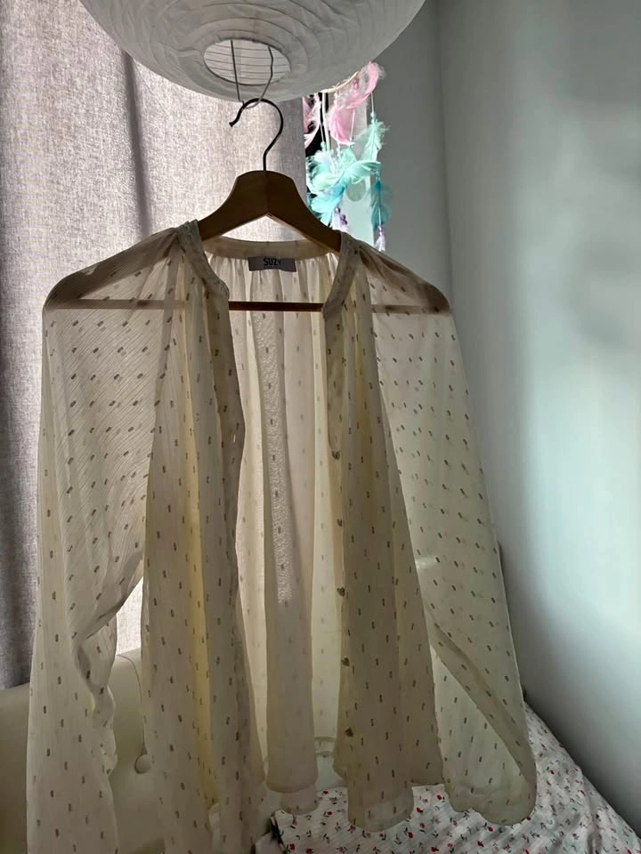 Suzy Shier Sheer Polka Dot Blouse