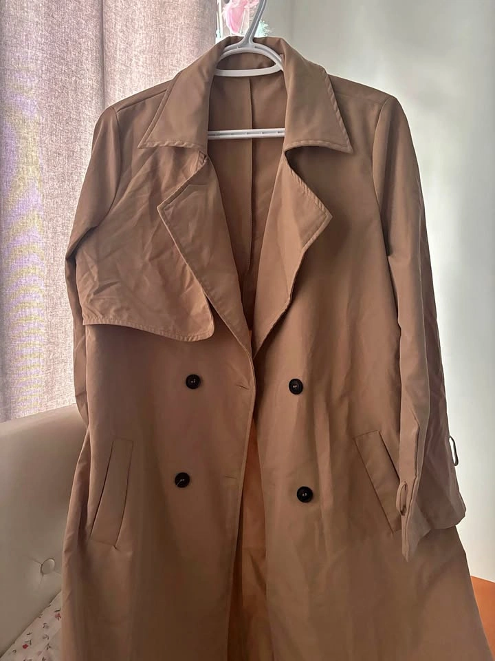 Tan Double-Breasted Trench Coat- Shein