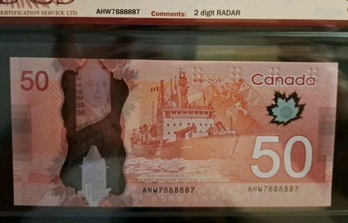 2012 Bank Of Canada $50, 2 Digit Radar Note, 7888887, BCS 50