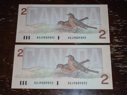 1986 Bank of Canada $2 Change Over Notes AUJ Crow-Bouey