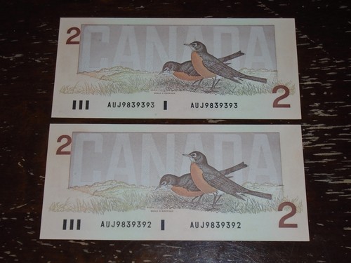 1986 Bank of Canada $2 Change Over Notes AUJ Crow-Bouey - photo 2