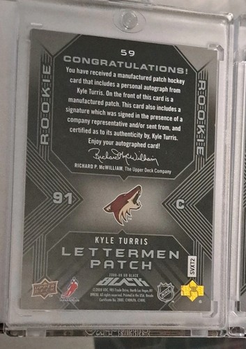 2008 UD Black Lettermen Patch Autograph Kyle Turris Rookie Cards - photo 5