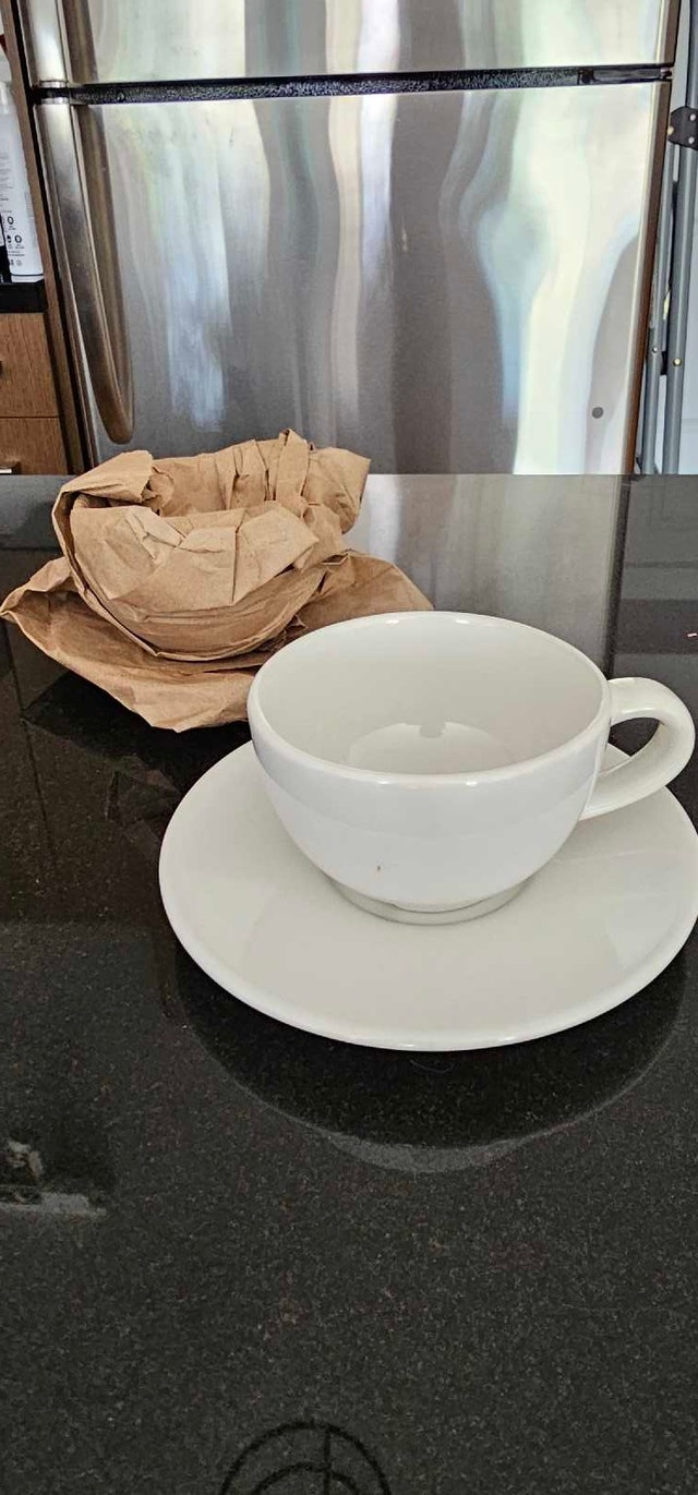 White Ceramic Tea Cup and Saucer - two pair