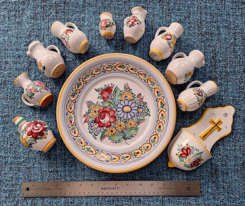 Vintage Modra Slovakian Folk Art Pottery Set - 11 Pieces - photo 5