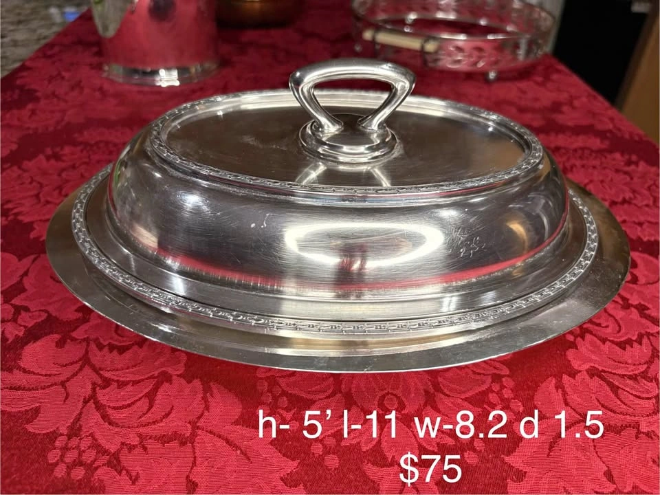 Silver-Plated Oval Serving Dish with Lid