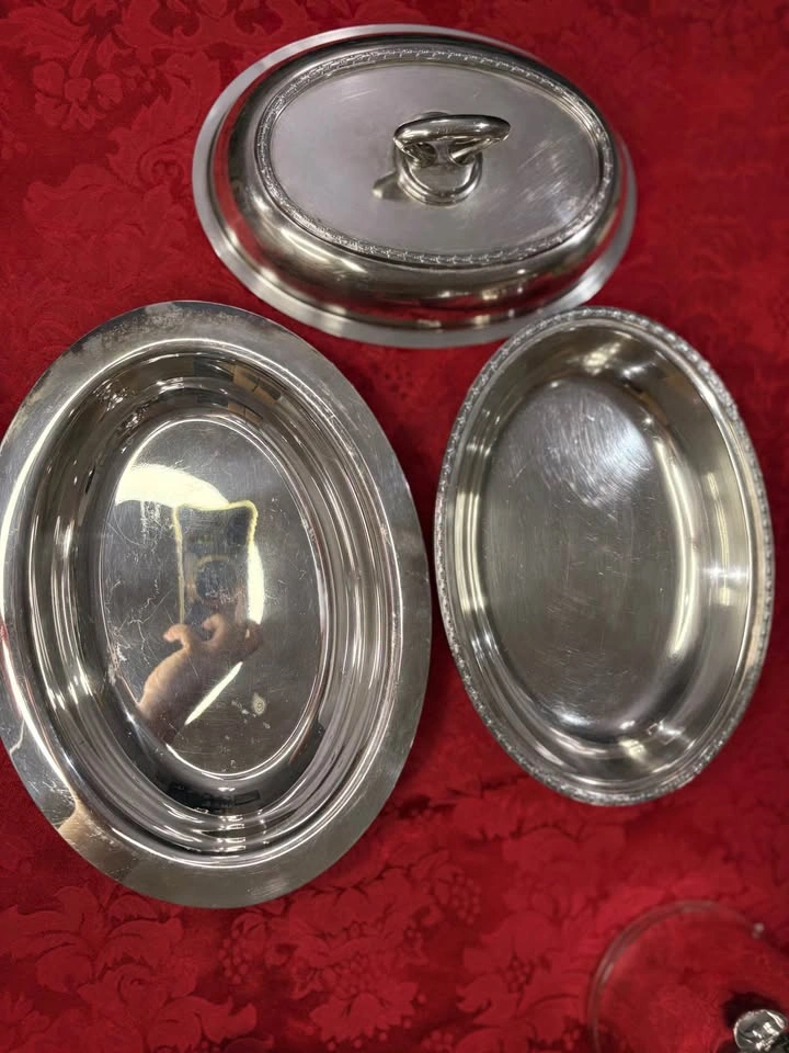 Silver-Plated Oval Serving Dish with Lid - photo 2