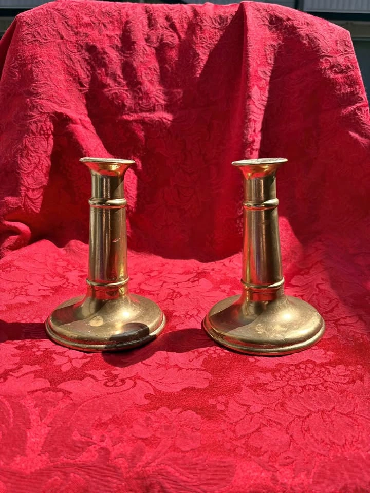 Old Country Design Brass Candlestick Holders