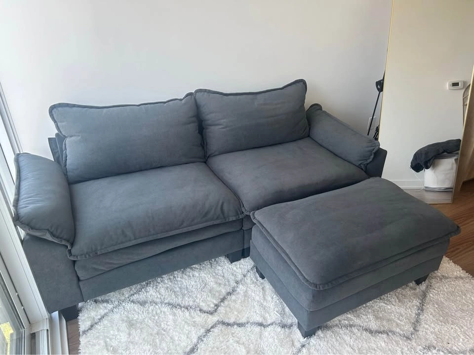 Charcoal Grey Loveseat with Matching Ottoman - photo 2