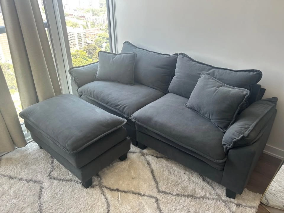 Charcoal Grey Loveseat with Matching Ottoman - photo 3