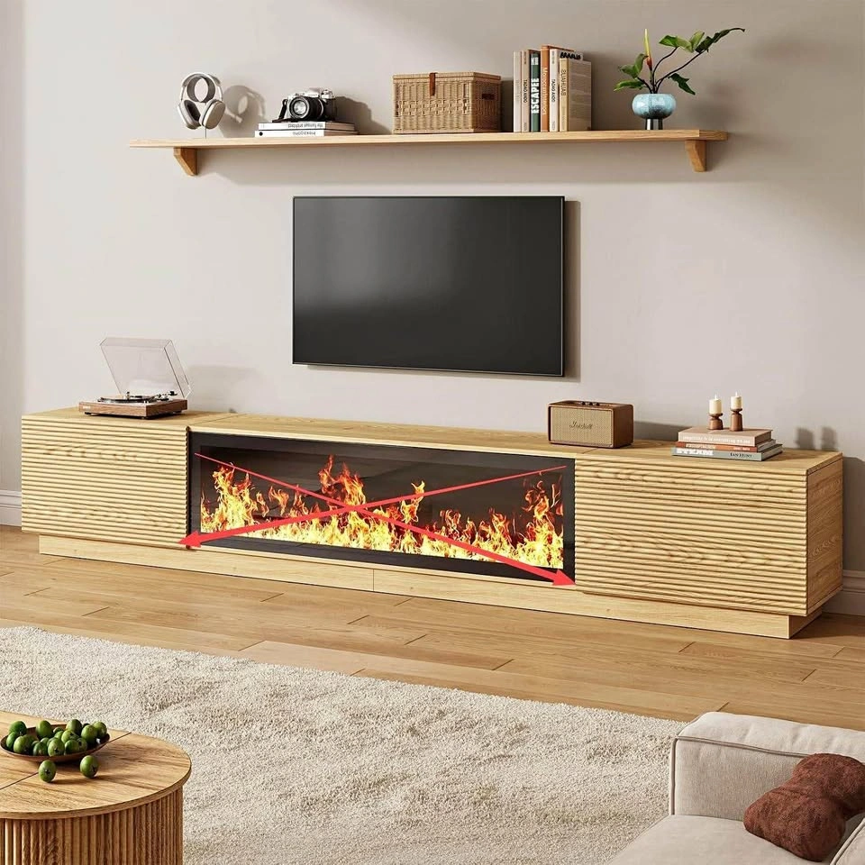 94.5" Modern Fluted TV Stand with Electric Fireplace