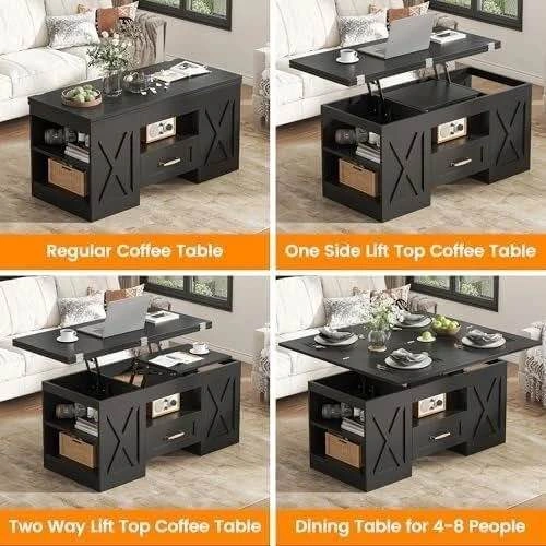 Lift Top Coffee Table with Storage and Convertible Dining Surfac - photo 2