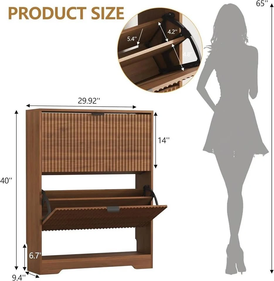Fluted Wood Shoe Storage Cabinet - photo 2