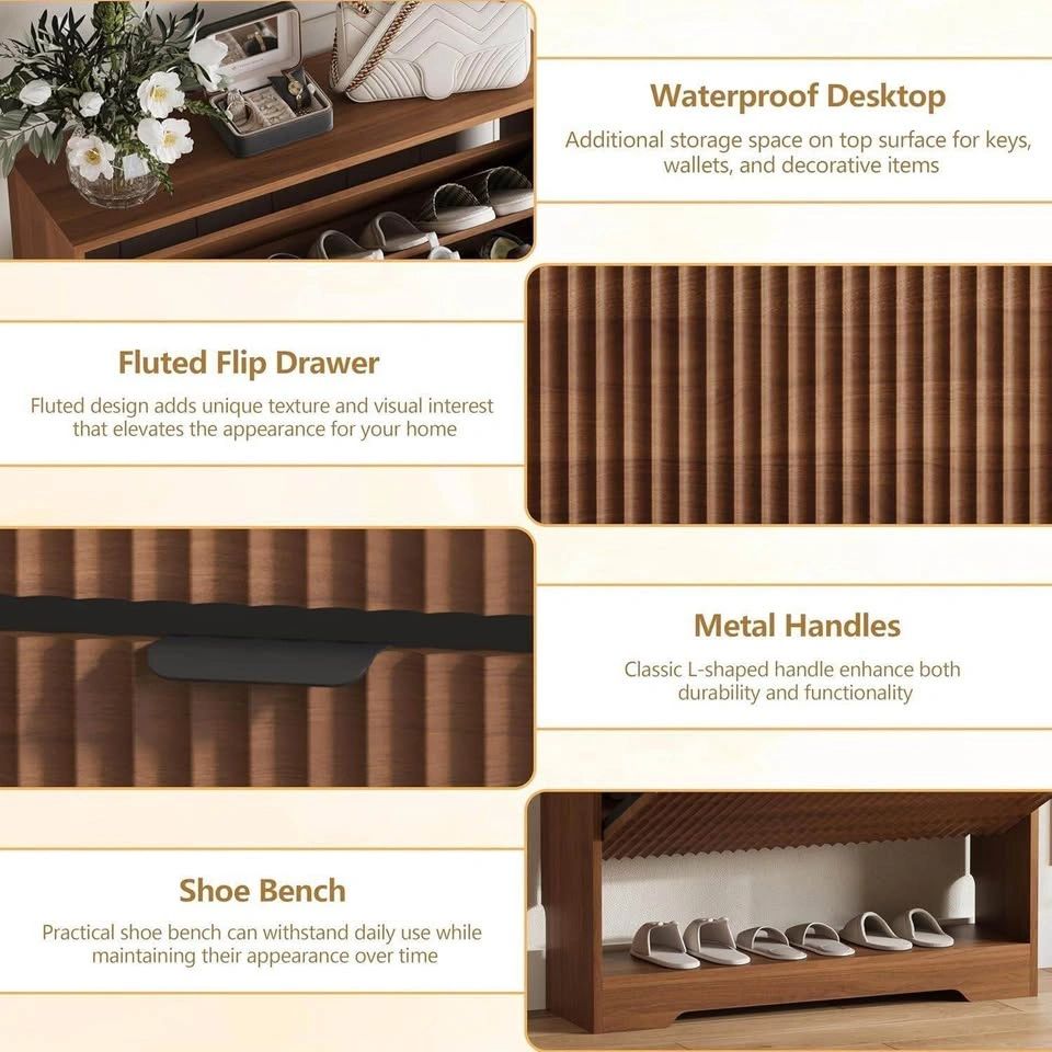 Fluted Wood Shoe Storage Cabinet - photo 4