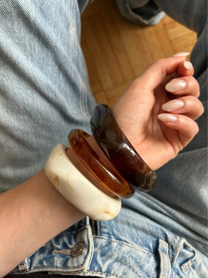 Chunky bangle bracelets with ring - photo 2