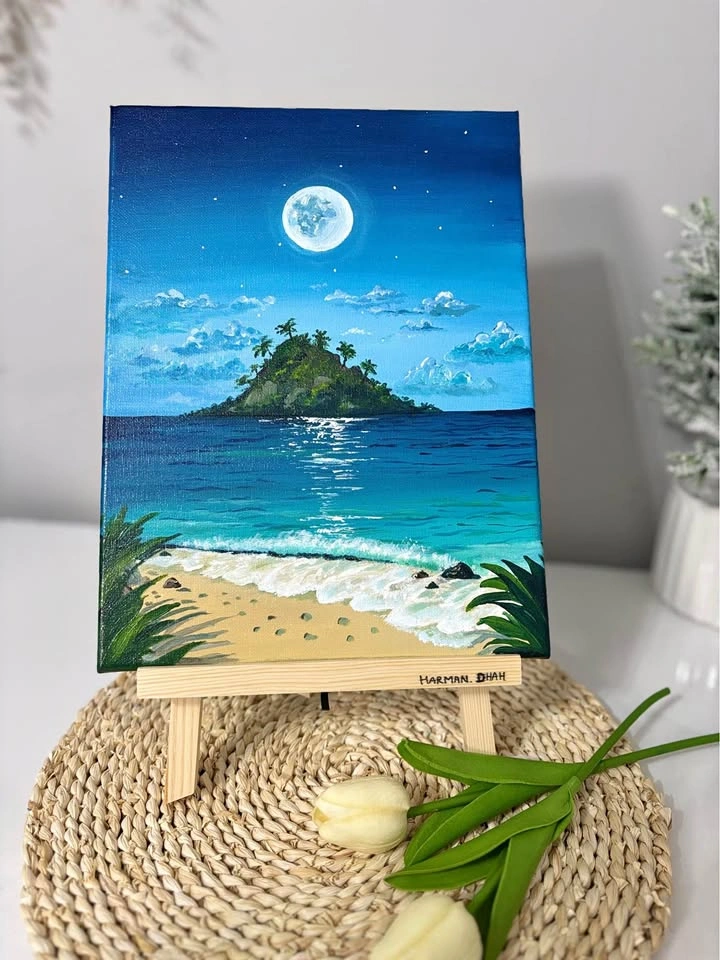 Moonlight Ocean – Original Acrylic Painting