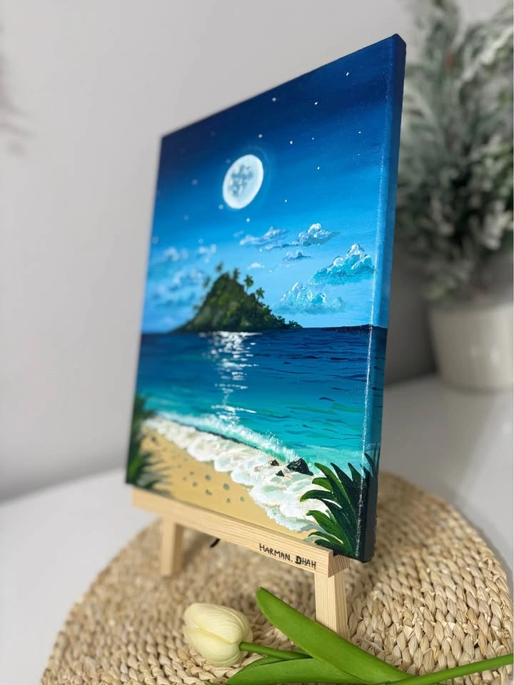 Moonlight Ocean – Original Acrylic Painting - photo 4
