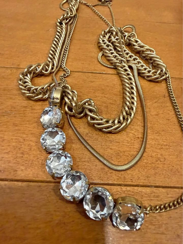 Gold-Tone Multi-Strand Rhinestone Statement Necklace
