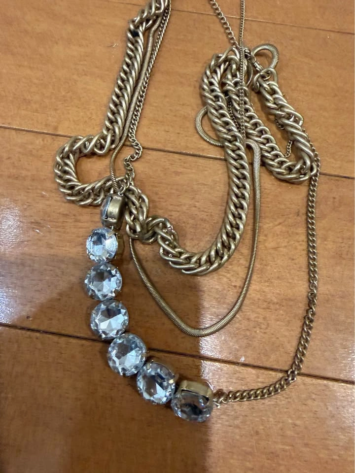 Gold-Tone Multi-Strand Rhinestone Statement Necklace - photo 3