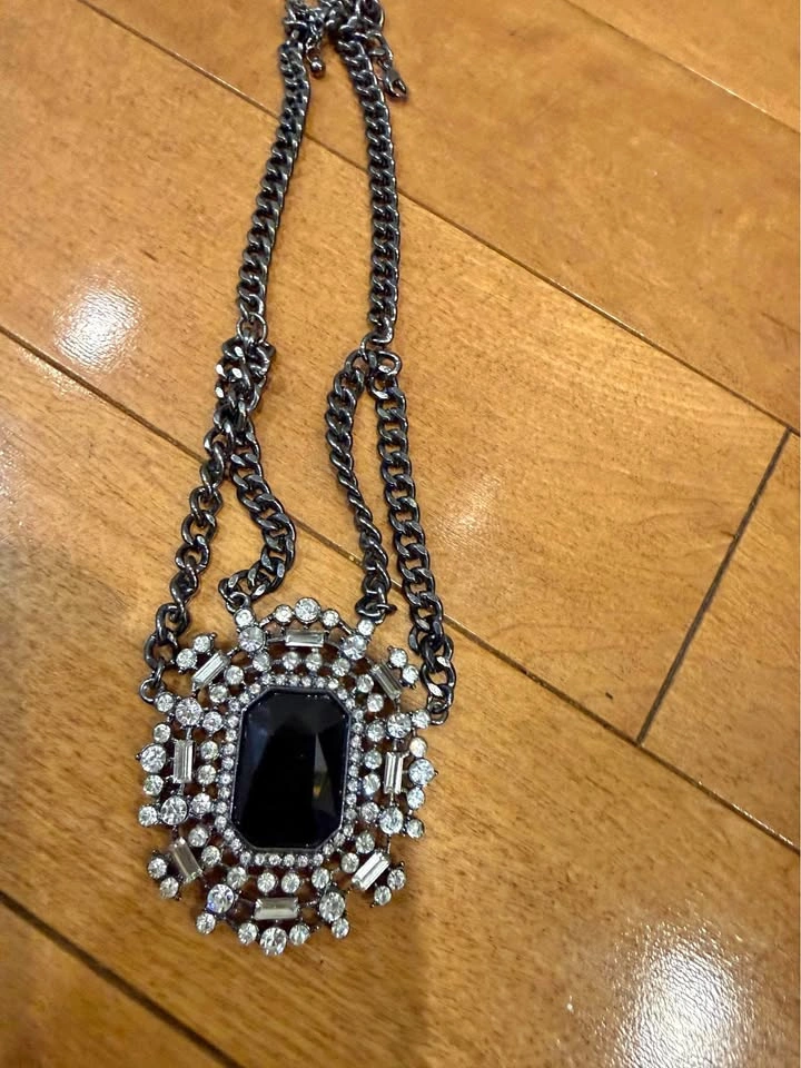 Black Gemstone and Rhinestone Statement Necklace