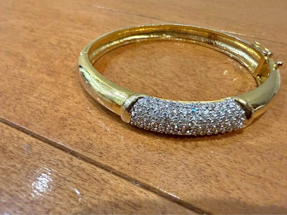 Gold-Toned Pavé Rhinestone Bangle Bracelet
