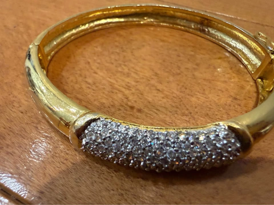 Gold-Toned Pavé Rhinestone Bangle Bracelet - photo 2
