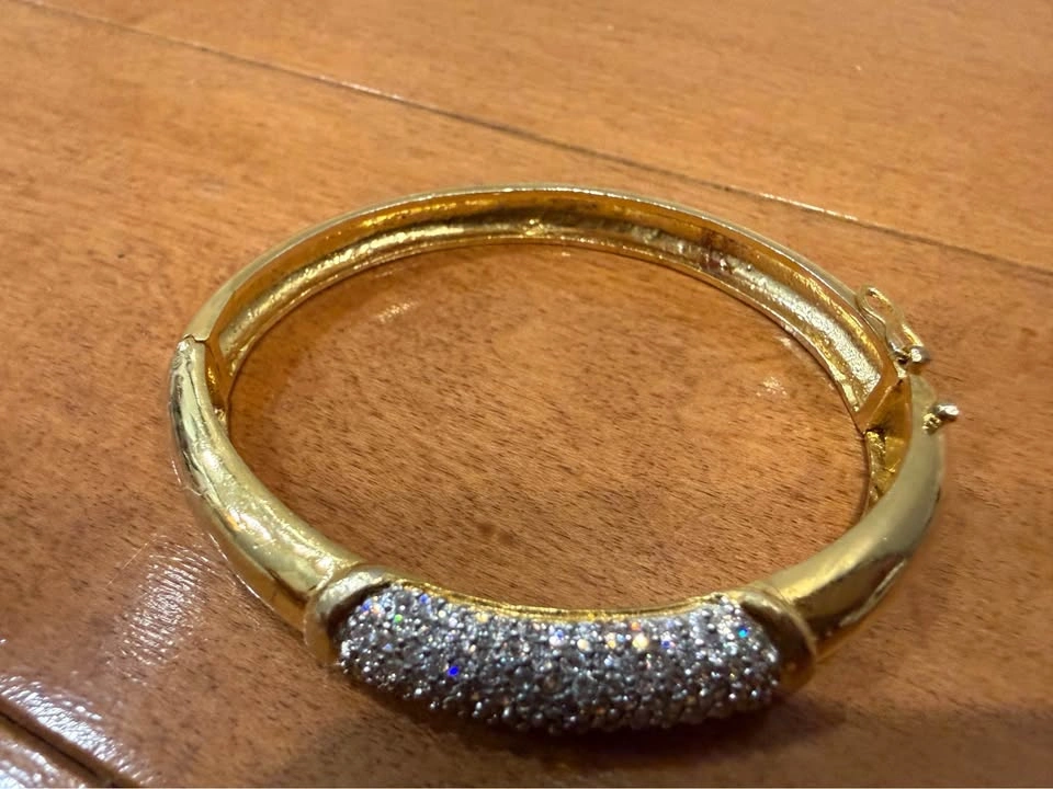 Gold-Toned Pavé Rhinestone Bangle Bracelet - photo 3